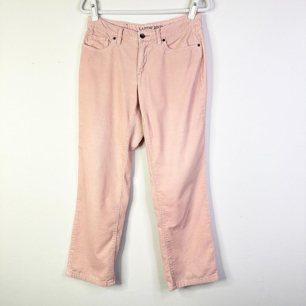 Land's End Pants Women 6 Pink Blush Corduroy 5 Pocket Straight Leg Fit 2 Stretch